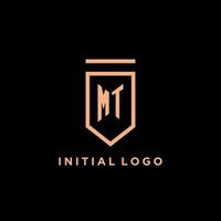 MT monogram initial with shield logo design icon vector