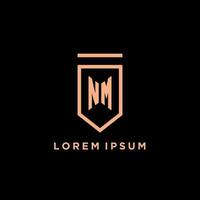 NM monogram initial with shield logo design icon vector