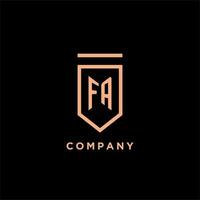 FA monogram initial with shield logo design icon vector