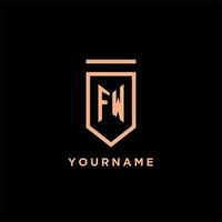 FW monogram initial with shield logo design icon vector
