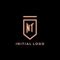 NT monogram initial with shield logo design icon vector