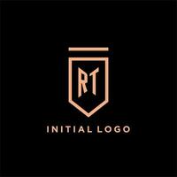 RT monogram initial with shield logo design icon vector