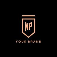 NP monogram initial with shield logo design icon vector