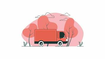 Delivery Car Cargo Cartoon Animation. Delivery Service Concept. Flat Cartoon Style  Explainer Animation video