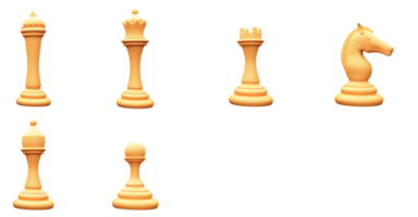 Golden Chess Equipments Of 3D Rendering King, Pawn, Queen, Knight, Rook And Bishop. png