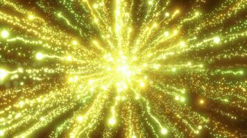 abstrakt Gelb Energie Feuerwerk Partikel Gruß magisch hell glühend futuristisch Hi-Tech mit verwischen bewirken und Bokeh Hintergrund video