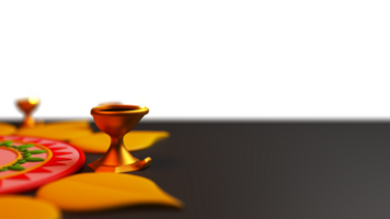 3D Render Brass Oil Lamp With Rangoli png