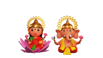 3D Rendering Of Hindu Mythological Lord Ganesha And Lakshmi. png