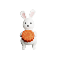 3D Render Illustration of Cute Bunny Holding Mooncake. png