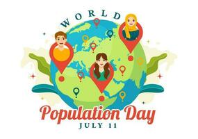 World Population Day Vector Illustration on 11th July To Raise Awareness Of Global Populations Problems in Flat Cartoon Hand Drawn Templates