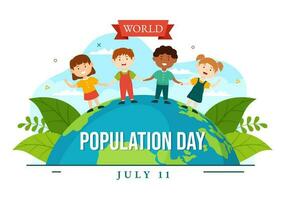 World Population Day Vector Illustration on 11th July To Raise Awareness Of Global Populations Problems in Flat Kids Cartoon Hand Drawn Templates