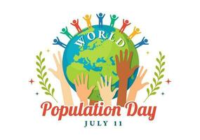 World Population Day Vector Illustration on 11th July To Raise Awareness Of Global Populations Problems in Flat Cartoon Hand Drawn Templates