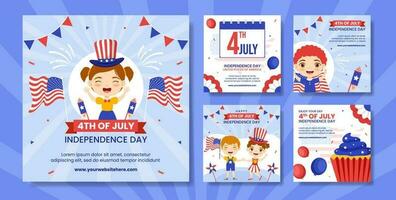 4th of July Independence Day USA Social Media Post Flat Cartoon Hand Drawn Templates Background Illustration vector