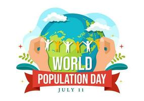 World Population Day Vector Illustration on 11th July To Raise Awareness Of Global Populations Problems in Flat Cartoon Hand Drawn Templates