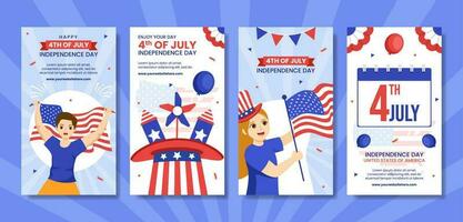 4th of July Independence Day USA Social Media Stories Flat Cartoon Hand Drawn Templates Background Illustration vector