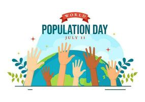 World Population Day Vector Illustration on 11th July To Raise Awareness Of Global Populations Problems in Flat Cartoon Hand Drawn Templates