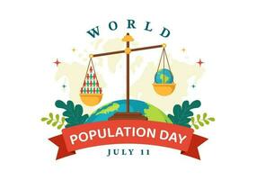 World Population Day Vector Illustration on 11th July To Raise Awareness Of Global Populations Problems in Flat Cartoon Hand Drawn Templates