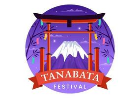 tanabata festival vector ilustración con personas vistiendo kimono y peonías flores en nacional fiesta plano dibujos animados mano dibujado plantillas