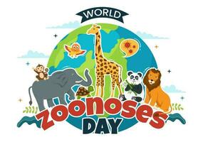 World Zoonoses Day Vector Illustration on 6 July with Various Animals which is in the Forest in Flat Cartoon Hand Drawn Landing Page Templates