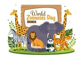 World Zoonoses Day Vector Illustration on 6 July with Various Animals which is in the Forest in Flat Cartoon Hand Drawn Landing Page Templates