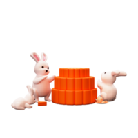 3D Render Illustration of Cute Bunny Eating Mooncake. png