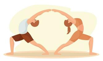 aislado par de personas haciendo yoga ejercicios vector ilustración