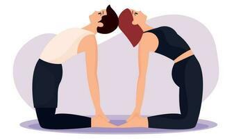 Isolated pair of people doing yoga exercises Vector illustration