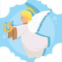 aislado linda ángel dibujos animados personaje en nubes vector ilustración