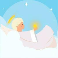 Isolated cute angel cartoon character on clouds Vector illustration