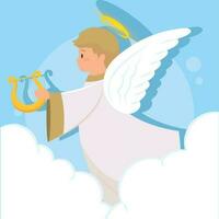 aislado linda ángel dibujos animados personaje en nubes vector ilustración