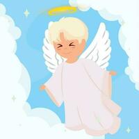 Isolated cute angel cartoon character on clouds Vector illustration