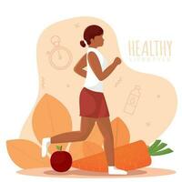Isolated cute girl healthy abstract character running Healthy lifestyle Vector illustration