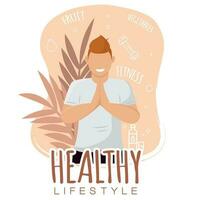 Isolated cute boy healthy abstract character doing yoga Healthy lifestyle Vector illustration