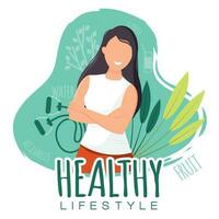 Isolated cute girl healthy abstract character Healthy lifestyle Vector illustration
