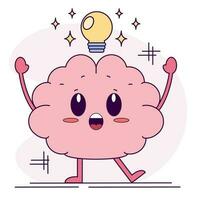 Isolated cute happy brain cartoon character with an idea Vector illustration