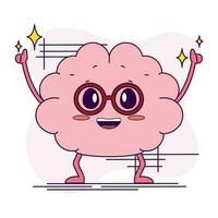 Isolated cute happy brain cartoon character Vector illustration