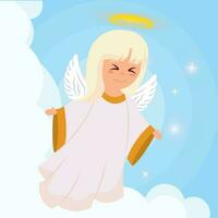 aislado linda ángel dibujos animados personaje en nubes vector ilustración