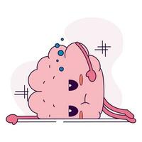 Isolated cute exhausted brain cartoon character Vector illustration