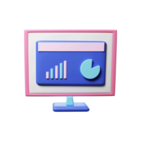 Blue And Pink Bar Graph With Pie chart In Computer Screen 3D Render. png