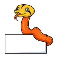 Cute albino golden child reticulated python cartoon with blank sign vector