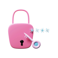 3D Render Of Pink Lock With Passkey png