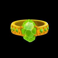 Wizard magic ring with green gemstones, jewelry vector