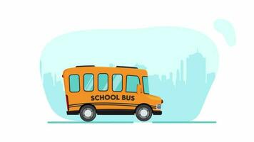 skola buss tecknad serie animering för explainer video - utbildning transport begrepp. platt tecknad serie stil