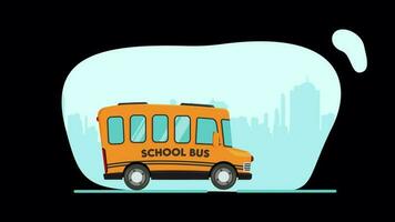 School Bus Cartoon Animation For Explainer Video - Education Transportation Concept.  Flat Cartoon Style - Transparent