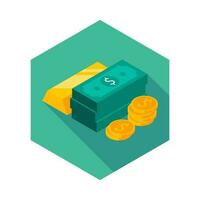 Gold Bar, Dollar and Coin icon vector isometric. Flat style vector illustration.