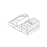 Gold Bar and Dollar - Black Outline icon vector isometric. Flat style vector illustration.