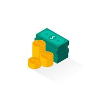 Dollar Money and Coin - Shadow icon vector isometric. Flat style vector illustration.