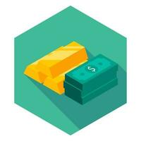 Gold Bar and Dollar icon vector isometric. Flat style vector illustration.