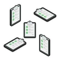 Checklist Isometric and Flat - Black Stroke with Shadow icon vector. Flat style vector illustration.