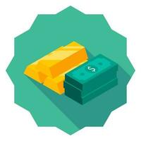 Gold Bar and Dollar icon vector isometric. Flat style vector illustration.